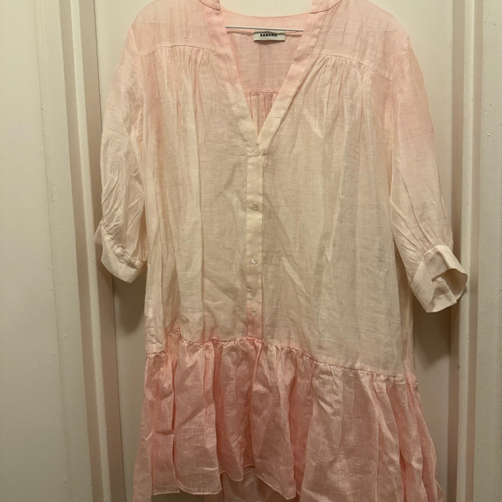 Flowy Pink and White Button-Up Dress